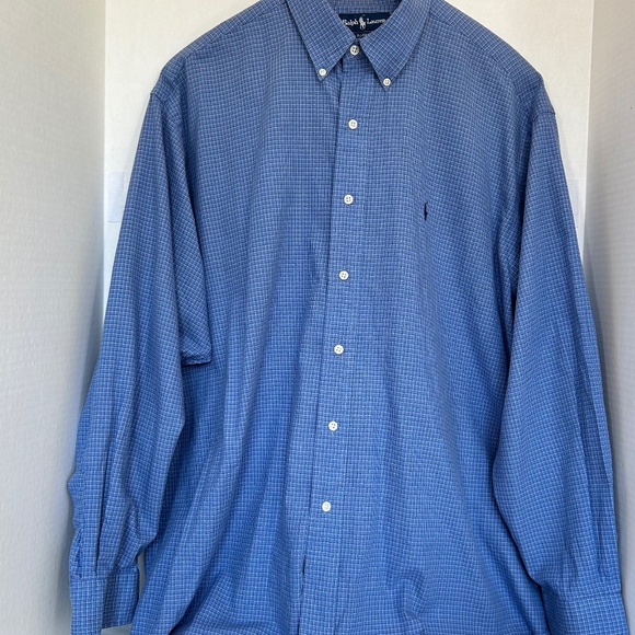 Men’s long sleeve button down,Ralph Lauren, Blake, XL,Blue Checker, - Picture 3 of 3